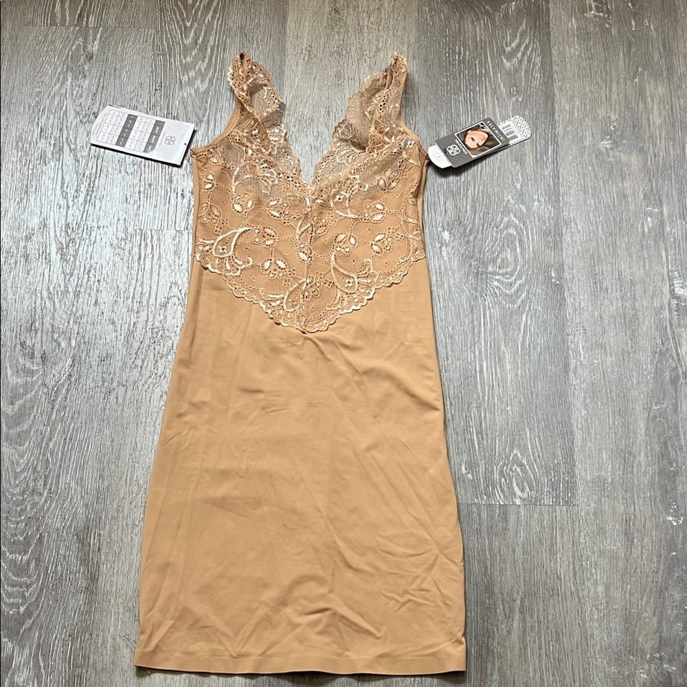 Daisy Fuentes Tan Lace Slip Dress